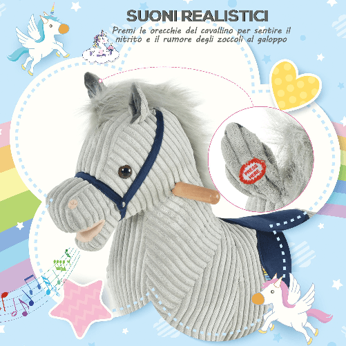 HOMCOM-Cavallo-a-Dondolo-per-Bambini-36-72-Mesi-Cavalluccio-a-Dondolo-Interattivo-Riproduce-Suoni-in-Peluche-Grigio-73x35x64cm