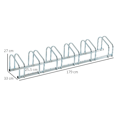 HOMCOM-Rastrelliera-Portabiciclette-Parcheggio-per-6-Biciclette-in-Acciaio-179x33x27-cm-Argento