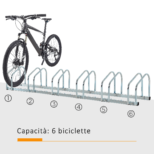 HOMCOM-Rastrelliera-Portabiciclette-Parcheggio-per-6-Biciclette-in-Acciaio-179x33x27-cm-Argento