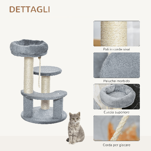 PawHut-Albero-per-Gatti-a-3-Livelli-in-Peluche-Sisal-Naturale-Grigio-Ф40x65cm