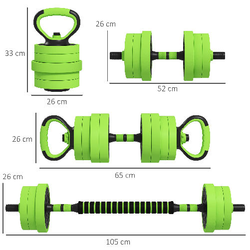 SPORTNOW-Pesi-da-Palestra-Set-4-in-1-da-40kg-totali-utilizzabile-come-Kettlebell-Manubri-e-Bilancieri