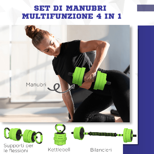 SPORTNOW-Pesi-da-Palestra-Set-4-in-1-da-40kg-totali-utilizzabile-come-Kettlebell-Manubri-e-Bilancieri