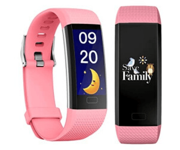 SaveFamily-Kids-Band-Pink---Fitness-tracker-bambini-controllo-remoto-fotocamera-cassa-nera-cinturino-rosa-12-Pollici