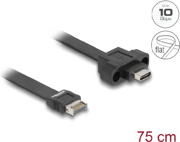 Delock-USB-10Gbps-Flachbandkabel-Typ-E-Key-A-20-Pin-ST>-USB-C-BU-Einbau-0---Digital-Daten---075-m--85760-