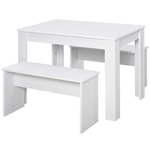 HOMCOM Set 3 Pezzi Tavolo con 2 Panche per Cucina, Bar o Sala da Pranzo Moderna, in Legno Bianco, 2 Posti, 110x70x75cm