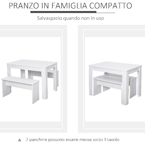 HOMCOM-Set-3-Pezzi-Tavolo-con-2-Panche-per-Cucina-Bar-o-Sala-da-Pranzo-Moderna-in-Legno-Bianco-2-Posti-110x70x75cm