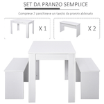 HOMCOM-Set-3-Pezzi-Tavolo-con-2-Panche-per-Cucina-Bar-o-Sala-da-Pranzo-Moderna-in-Legno-Bianco-2-Posti-110x70x75cm