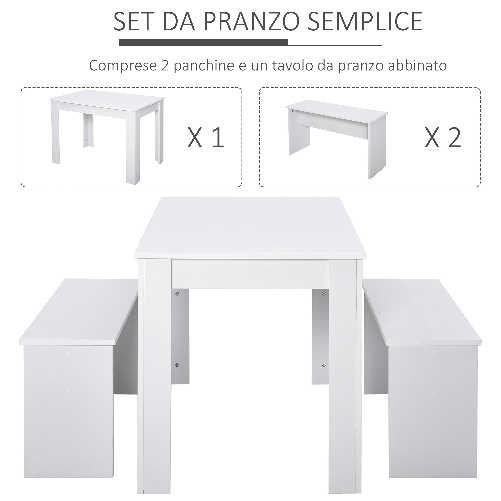 HOMCOM-Set-3-Pezzi-Tavolo-con-2-Panche-per-Cucina-Bar-o-Sala-da-Pranzo-Moderna-in-Legno-Bianco-2-Posti-110x70x75cm