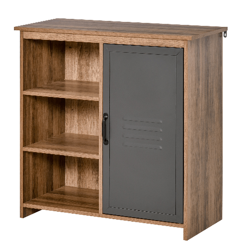 HOMCOM-Mobiletto-Multiuso-con-Ripiani-e-Armadietto-in-Legno-con-Anta-in-Metallo-Mobile-per-Soggiorno-e-Cucina-80x35x82cm-Marrone-Grigio