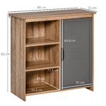 HOMCOM-Mobiletto-Multiuso-con-Ripiani-e-Armadietto-in-Legno-con-Anta-in-Metallo-Mobile-per-Soggiorno-e-Cucina-80x35x82cm-Marrone-Grigio