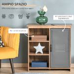 HOMCOM-Mobiletto-Multiuso-con-Ripiani-e-Armadietto-in-Legno-con-Anta-in-Metallo-Mobile-per-Soggiorno-e-Cucina-80x35x82cm-Marrone-Grigio