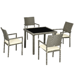 Outsunny Set da Esterni in Rattan PE con Tavolo e 4 Sedie con Cuscini, Grigio