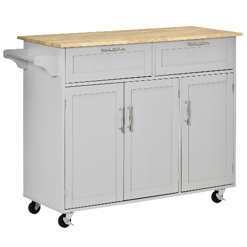 HOMCOM-Carrello-da-Cucina-Multiuso-in-Legno-con-2-Cassetti-3-Antine-e-4-Ruote-121x46x91cm-Grigio