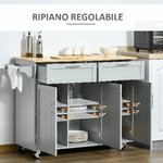 HOMCOM-Carrello-da-Cucina-Multiuso-in-Legno-con-2-Cassetti-3-Antine-e-4-Ruote-121x46x91cm-Grigio