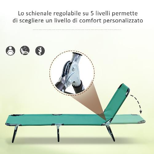 Outsunny-Sdraio-da-Giardino-Pieghevole-con-Schienale-Reclinabile-su-4-Posizioni-190x56x28cm-Verde