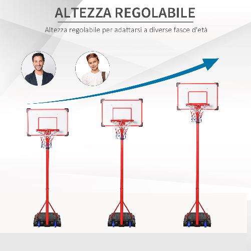 HOMCOM-Canestro-Basket-per-Bambini-Portatile-Regolabile-con-Tabellone-e-Piantana