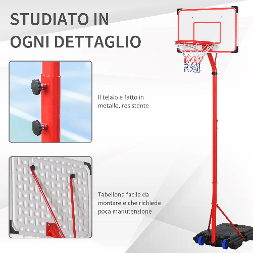 HOMCOM-Canestro-Basket-per-Bambini-Portatile-Regolabile-con-Tabellone-e-Piantana