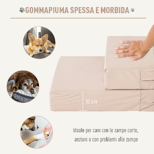 PawHut-Scaletta-per-Cani-Materassino-2-in-1-in-PU-e-Gommapiuma-45x39x20cm-Beige