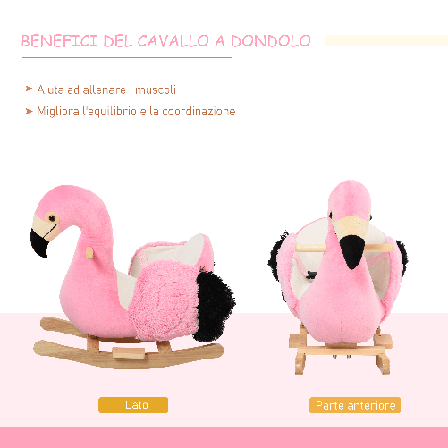 HOMCOM-Fenicottero-Dondolo-in-Legno-e-Peluche-Rosa