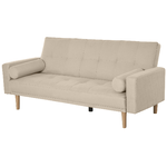 HOMCOM Divano Letto 3 Posti con Schienale Regolabile su 3 Livelli, 2 Cuscini e Braccioli Rimovibili, Beige, 185x84x85cm