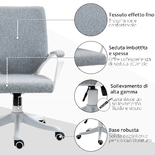 Vinsetto-Sedia-da-Ufficio-Ergonomica-con-Altezza-Regolabile-e-Funzione-Dondolo---Grigio