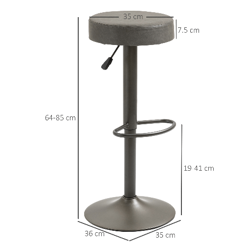 HOMCOM-Set-2-Sgabelli-da-Bar-Girevoli-con-Poggiapiedi-e-Altezza-Regolabile-35x36x64-85cm-Grigio