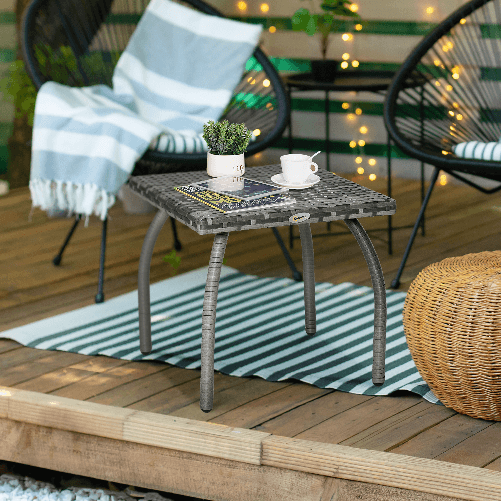 Outsunny Tavolino in Rattan Sintetico, Tavolino da Esterno Piccolo, per Giardino, Terrazzo