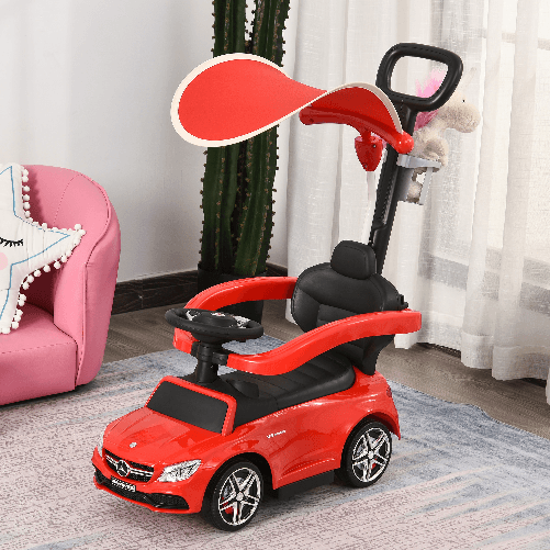 HOMCOM-Macchina-con-Maniglione-per-Bambini-Licenza-Mercedes-Tettuccio-e-Barre-di-Sicurezza-Rimovibili-Rosso