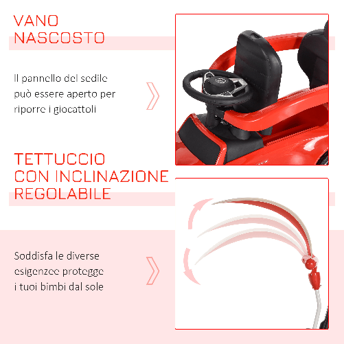 HOMCOM-Macchina-con-Maniglione-per-Bambini-Licenza-Mercedes-Tettuccio-e-Barre-di-Sicurezza-Rimovibili-Rosso