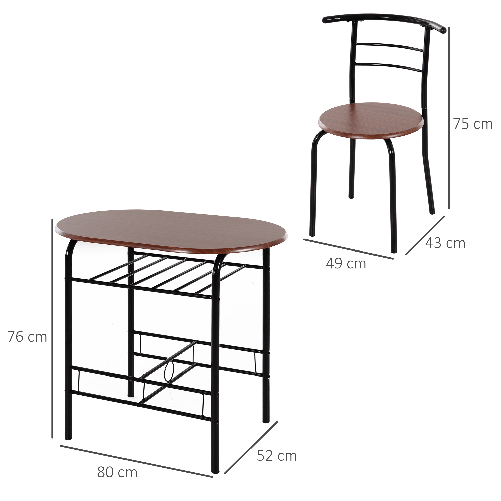 HOMCOM-Set-da-Pranzo-3-Pezzi-Tavolo-con-2-Sedie-Marrone-Legno-e-Nero