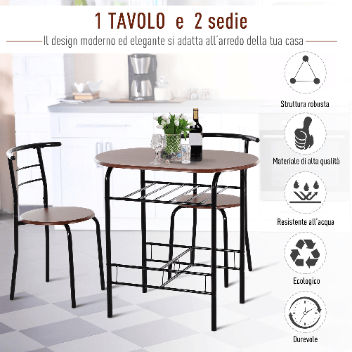 HOMCOM-Set-da-Pranzo-3-Pezzi-Tavolo-con-2-Sedie-Marrone-Legno-e-Nero