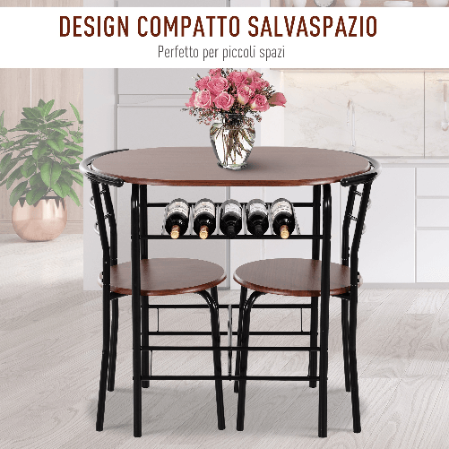 HOMCOM-Set-da-Pranzo-3-Pezzi-Tavolo-con-2-Sedie-Marrone-Legno-e-Nero