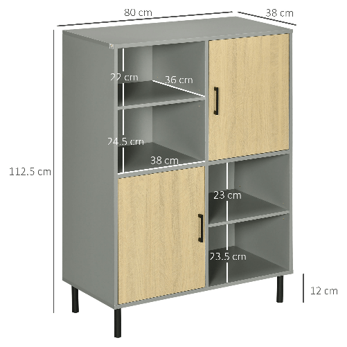 HOMCOM-Mobile-da-Cucina-Multiuso-con-4-Ripiani-Aperti-regolabili-e-2-Armadietti-in-Truciolato-80x38x1125cm