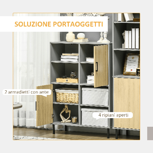 HOMCOM-Mobile-da-Cucina-Multiuso-con-4-Ripiani-Aperti-regolabili-e-2-Armadietti-in-Truciolato-80x38x1125cm