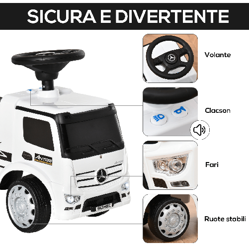 HOMCOM-Macchina-Mercedes-a-Spinta-per-Bambini-con-volante-Eta-12-36-Mesi-Bianco