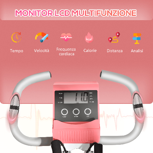 HOMCOM-Cyclette-Pieghevole-2-in-1-Resistenza-Magnetica-Regolabile-Bici-da-Fitness-con-Sensore-di-Frequenza-Cardiaca-Elastici-per-Braccia---Rosa