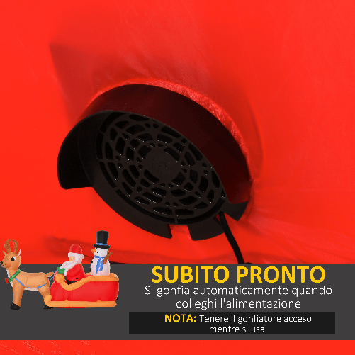 HOMCOM-Babbo-Natale-Gonfiabile-con-Slitta-Renna-Pupazzo-di-Neve-e-Luci-LED-Decorazione-Natalizia-da-Esterno-200x80x128cm