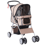 PawHut Passeggino per Cani Pieghevole, Carrello per Animali Domestici, Caffè, 75x45x97cm