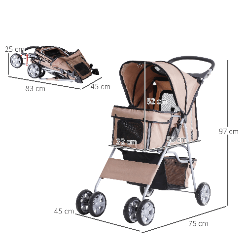 PawHut-Passeggino-per-Cani-Pieghevole-Carrello-per-Animali-Domestici-Caffe-75x45x97cm