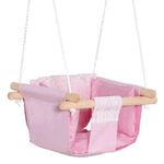 Outsunny Seggiolino Altalena per Bambini in Tessuto e Legno con Cuscino, 40x40x180cm, Rosa