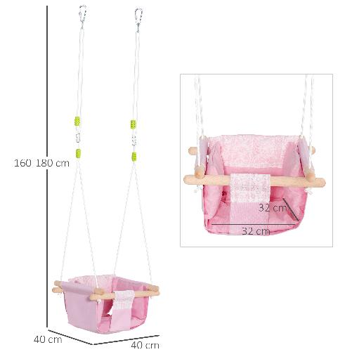 Outsunny-Seggiolino-Altalena-per-Bambini-in-Tessuto-e-Legno-con-Cuscino-40x40x180cm-Rosa