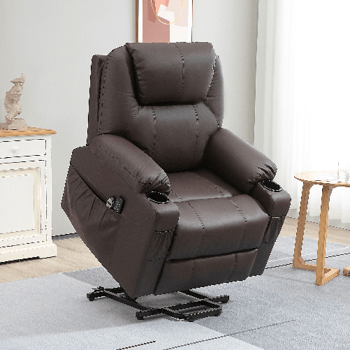 HOMCOM-Poltrona-Alzapersona-Reclinabile-fino-a-135°-con-Portabicchieri-Telecomando-e-Poggiapiedi-88x92x106-cm-Marrone