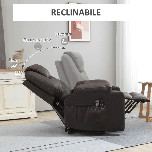 HOMCOM-Poltrona-Alzapersona-Reclinabile-fino-a-135°-con-Portabicchieri-Telecomando-e-Poggiapiedi-88x92x106-cm-Marrone