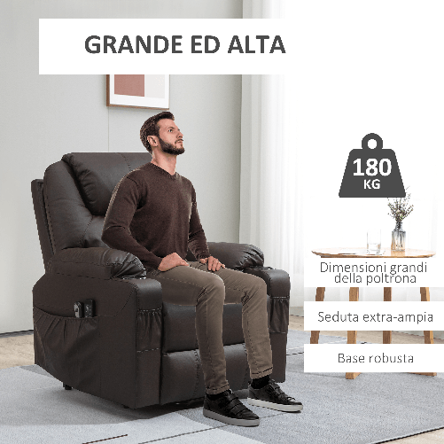 HOMCOM-Poltrona-Alzapersona-Reclinabile-fino-a-135°-con-Portabicchieri-Telecomando-e-Poggiapiedi-88x92x106-cm-Marrone