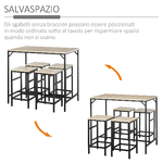 HOMCOM-Set-Tavolo-Alto-con-4-Sgabelli-Stile-Industriale-in-Metallo-e-Legno-Rovere-Chiaro