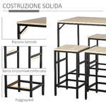 HOMCOM-Set-Tavolo-Alto-con-4-Sgabelli-Stile-Industriale-in-Metallo-e-Legno-Rovere-Chiaro