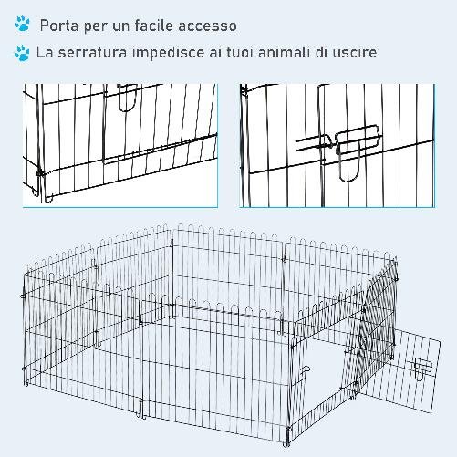 PawHut-Recinto-per-Gatti-Cani-Cuccioli-Gabbia-per-Animali-in-Acciaio-Φ180-x-61cm-Nero