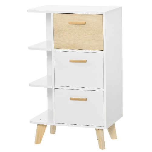 HOMCOM-Mobiletto-Multiuso-con-3-Ripiani-Aperti-e-Cassetti-Mobile-per-Soggiorno-Cucina-Ufficio-in-Legno-Bianco-60x40x100cm