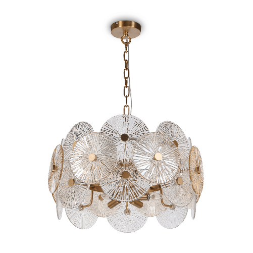 Lampadario-Contemporaneo-Aster-Metallo-Oro-8-Luci-Con-Diffusore-In-Vetro