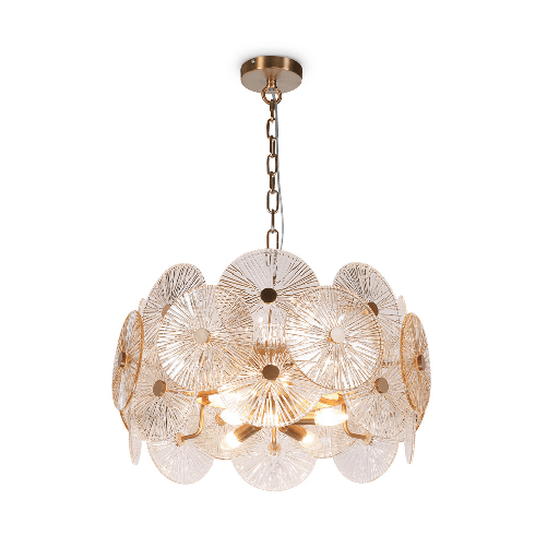 Lampadario-Contemporaneo-Aster-Metallo-Oro-8-Luci-Con-Diffusore-In-Vetro